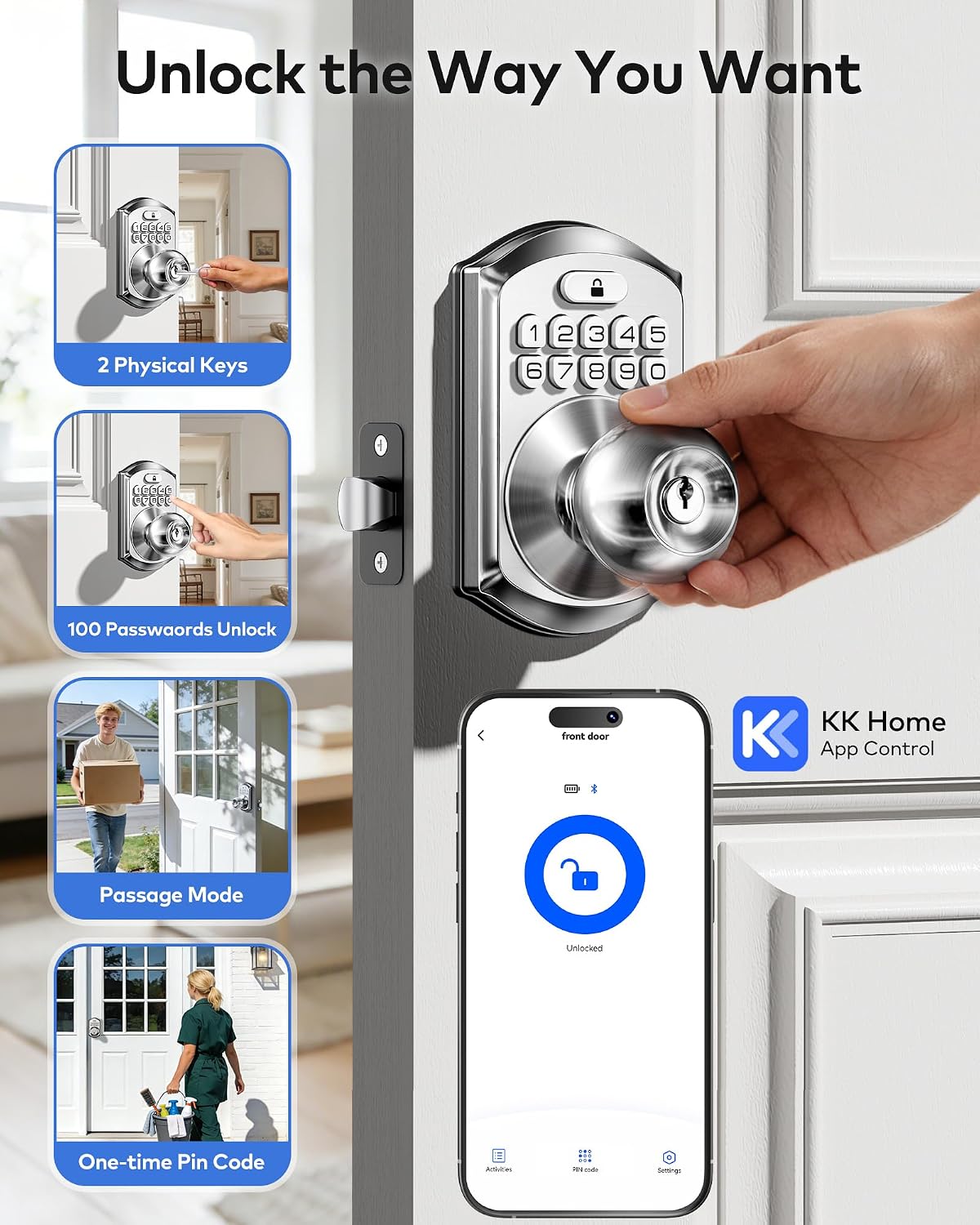 Pomo puerta inteligente con app y teclado