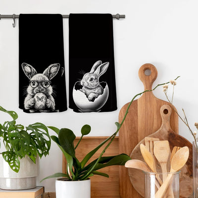 Juego de 2 toallas de cocina de conejo de Pascua rústicas