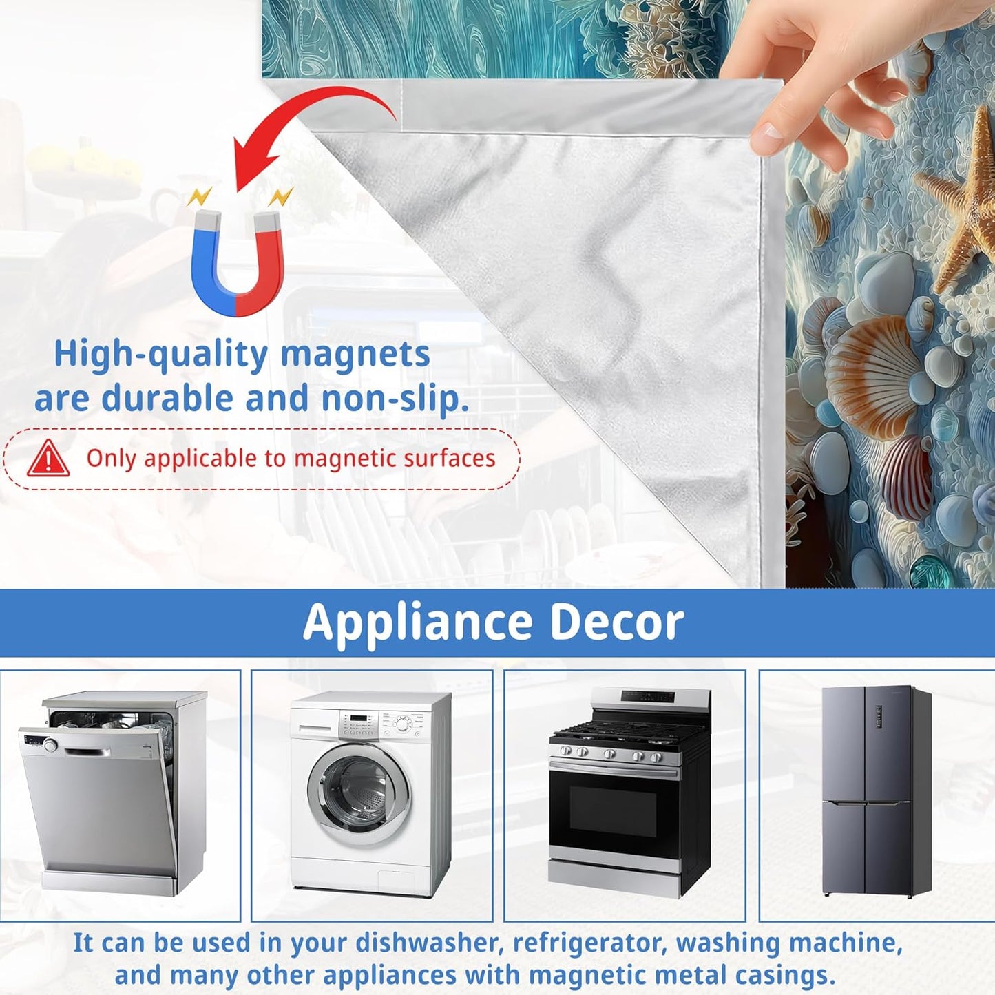 Cubierta magnética lavable con diseños de conchas y estrellas de mar para lavavajillas y refrigerador