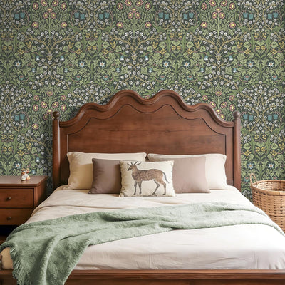 Papel tapiz vintage William Morris Blackthorn floral autoadhesivo