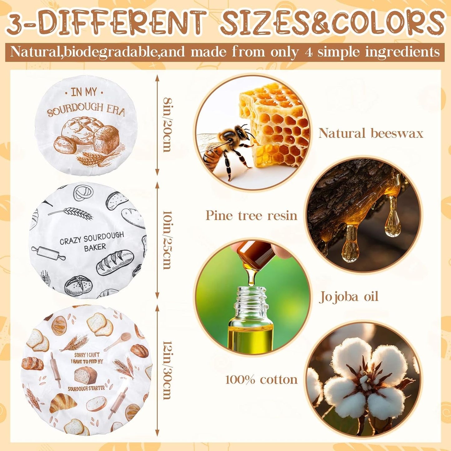 Fundas reutilizables para tazones de cera de abejas 8/10/12 pulgadas tela elástica