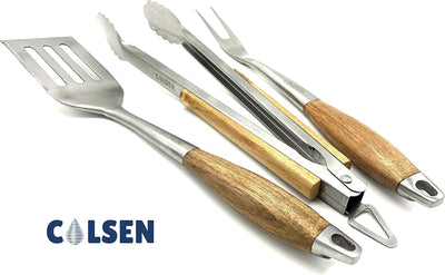 Set 3 Pzas Utensilios Barbacoa Acero Inox Marrón