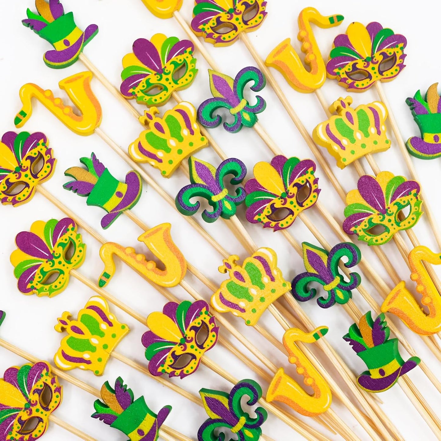 Palillos de cóctel Mardi Gras 120 piezas para carnaval y decoración