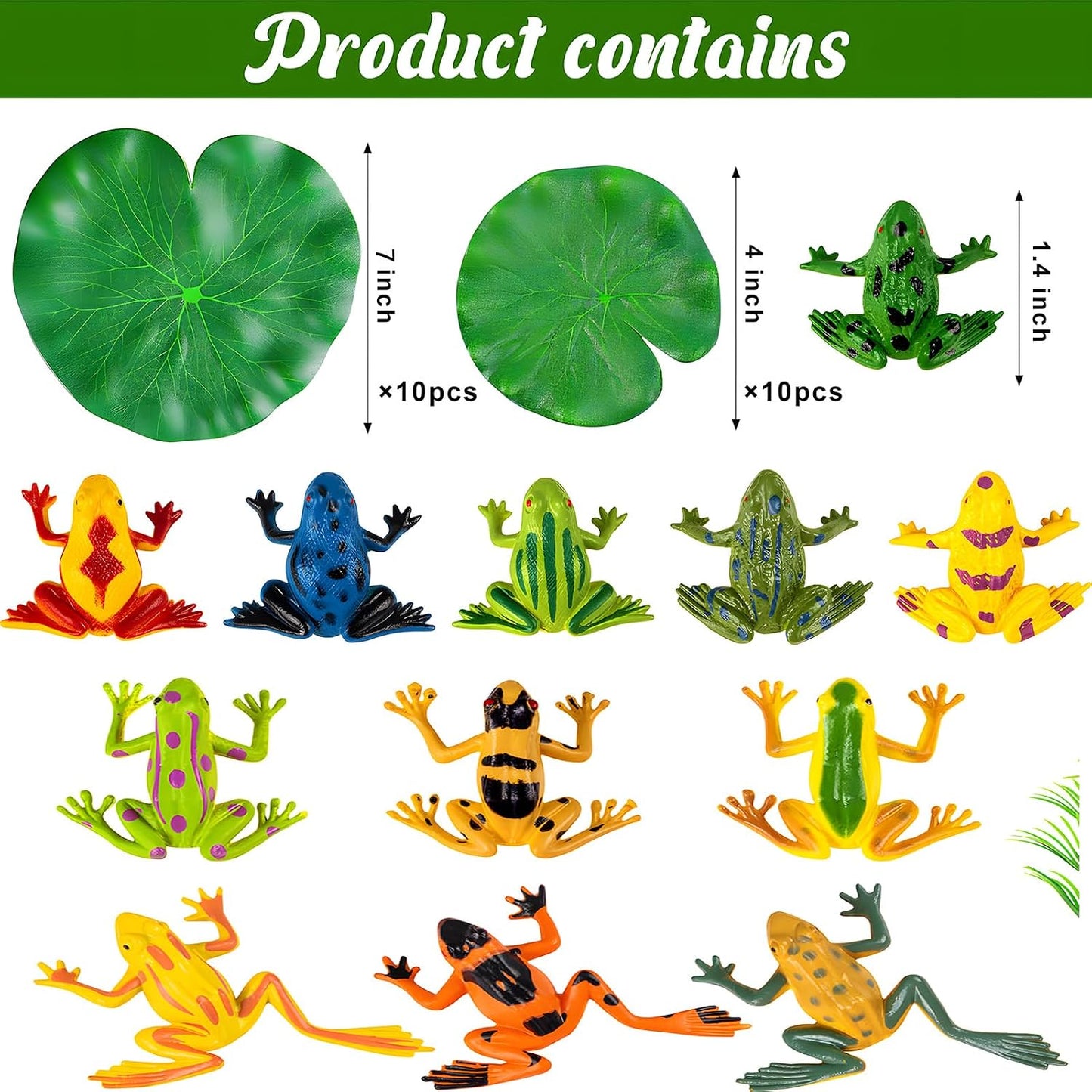 32 Ranas Plástico Coloridas y 20 Almohadillas Lirio Estanque