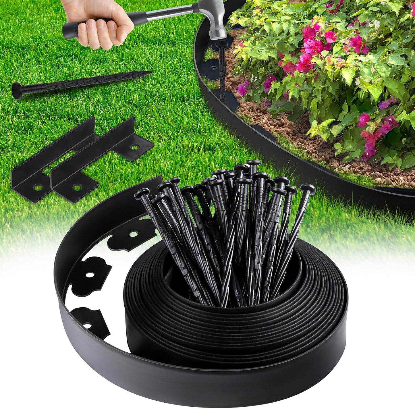 Borde jardín plástico 20pulg 20 estacas con conectores