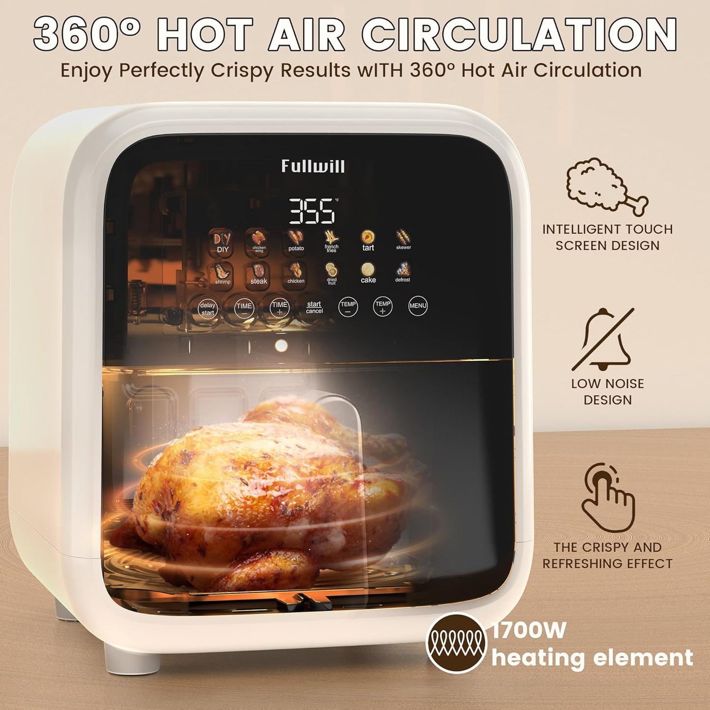 Freidora Aire 7.5qt 12en1 Antiadherente 1700W Blanco