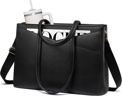 Bolsa mano cuero 15.6pulg soporte taza profesores trabajo negro