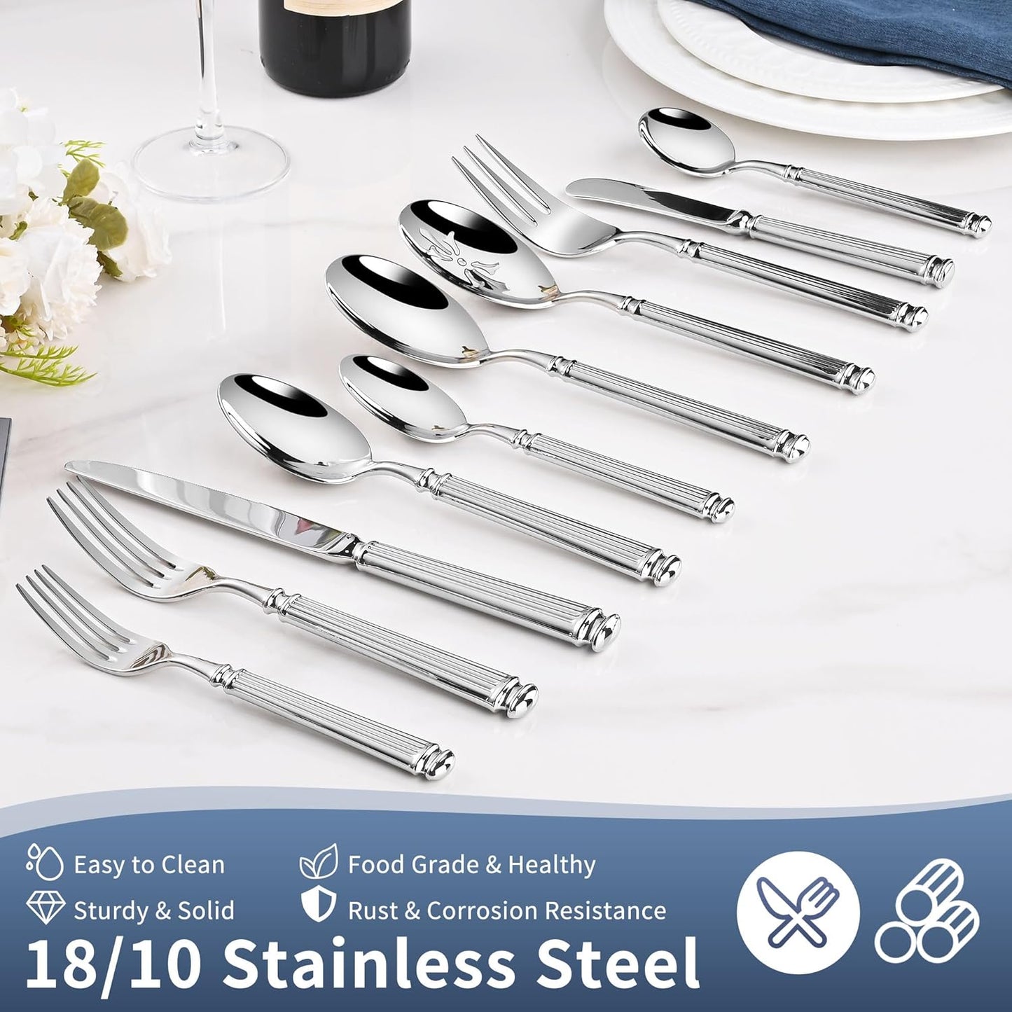 Set 45 Pzas Cubiertos Acero Inox Utens. Servir Extra Gruesos