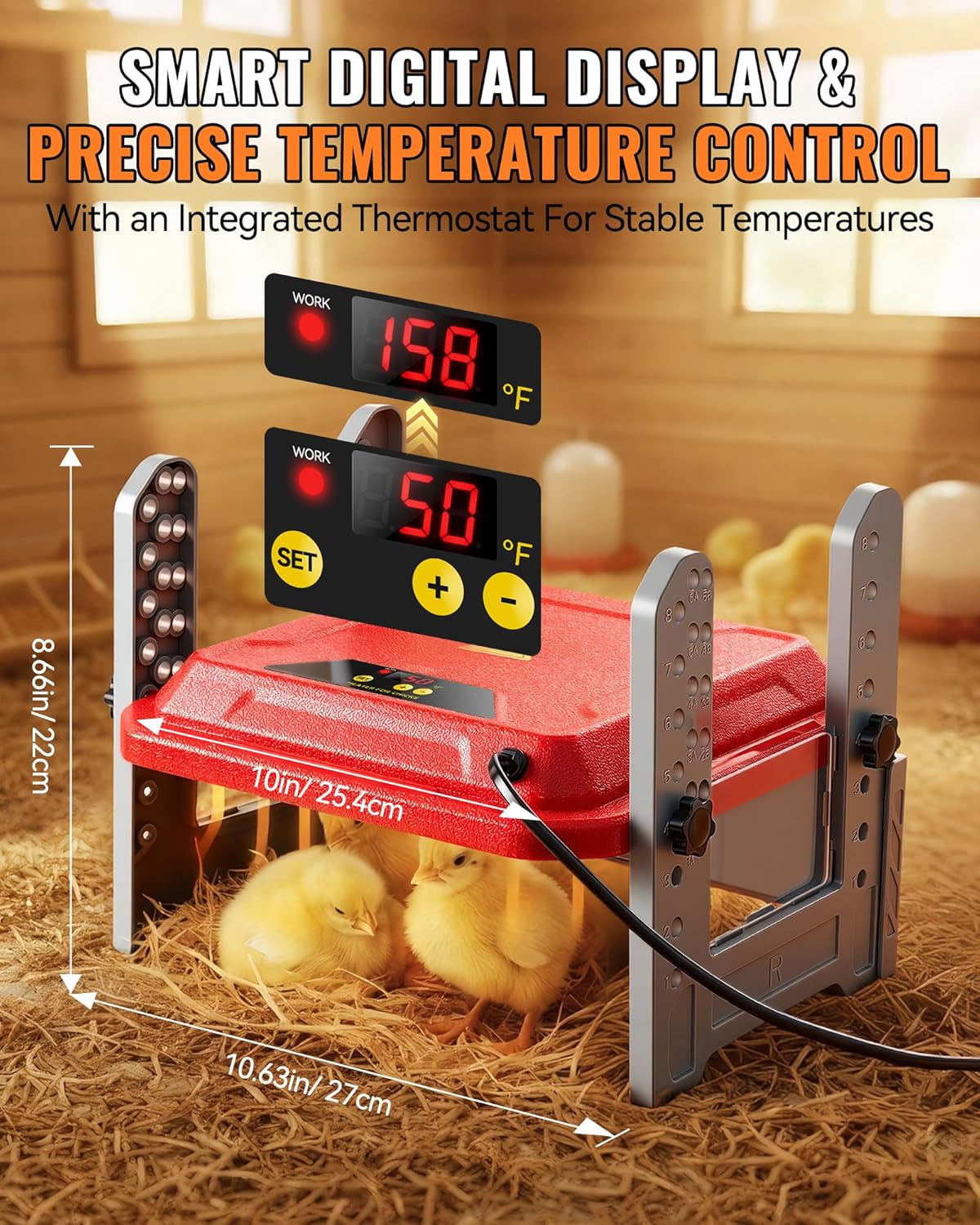 Plato criador pollos inteligente con pantalla LCD y calentador de 50 W