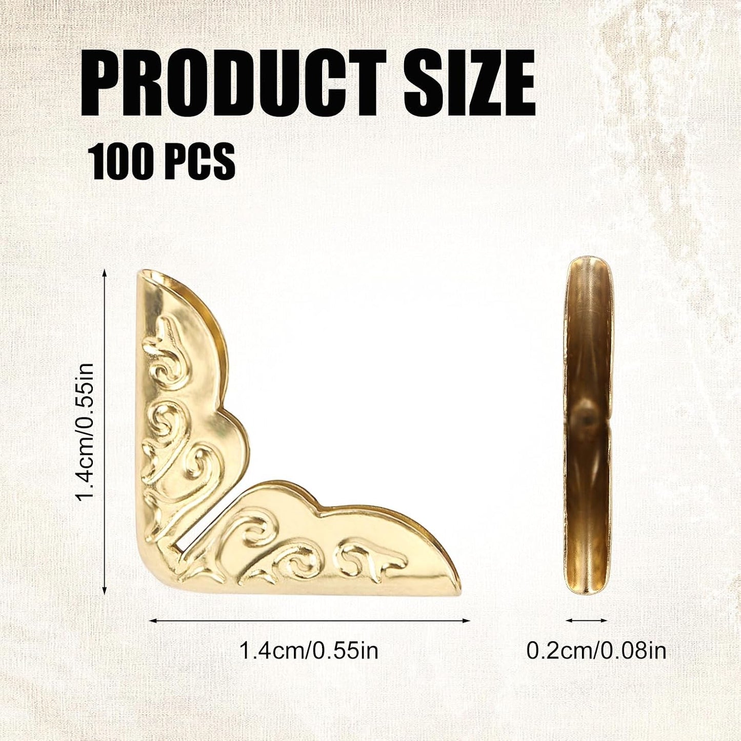 100 Protectores Esquina Libro Metal Hierro Tapa Blanda Oro