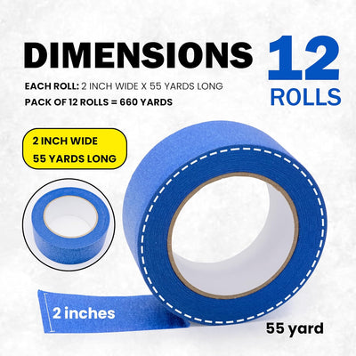 12 Rollos Cinta Pintor Azul 2pulg x 55yd