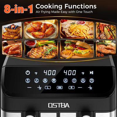 Freidora aire doble 9.5qt 1700W con 2 cestas acero inox