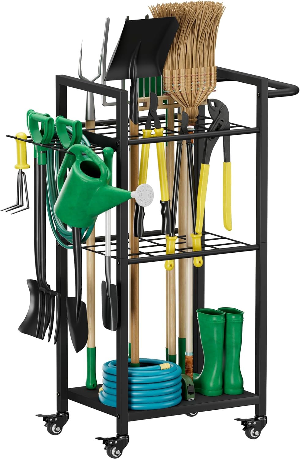 Organizador herramientas jardín con ruedas 3 niveles