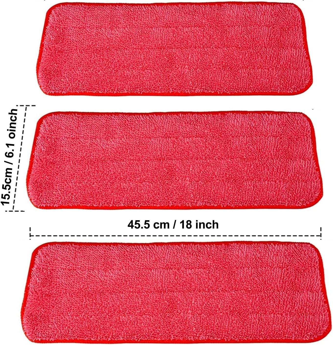 Almohadilla microfibra trapeador 18x6pulg reutilizable set 6 rojo