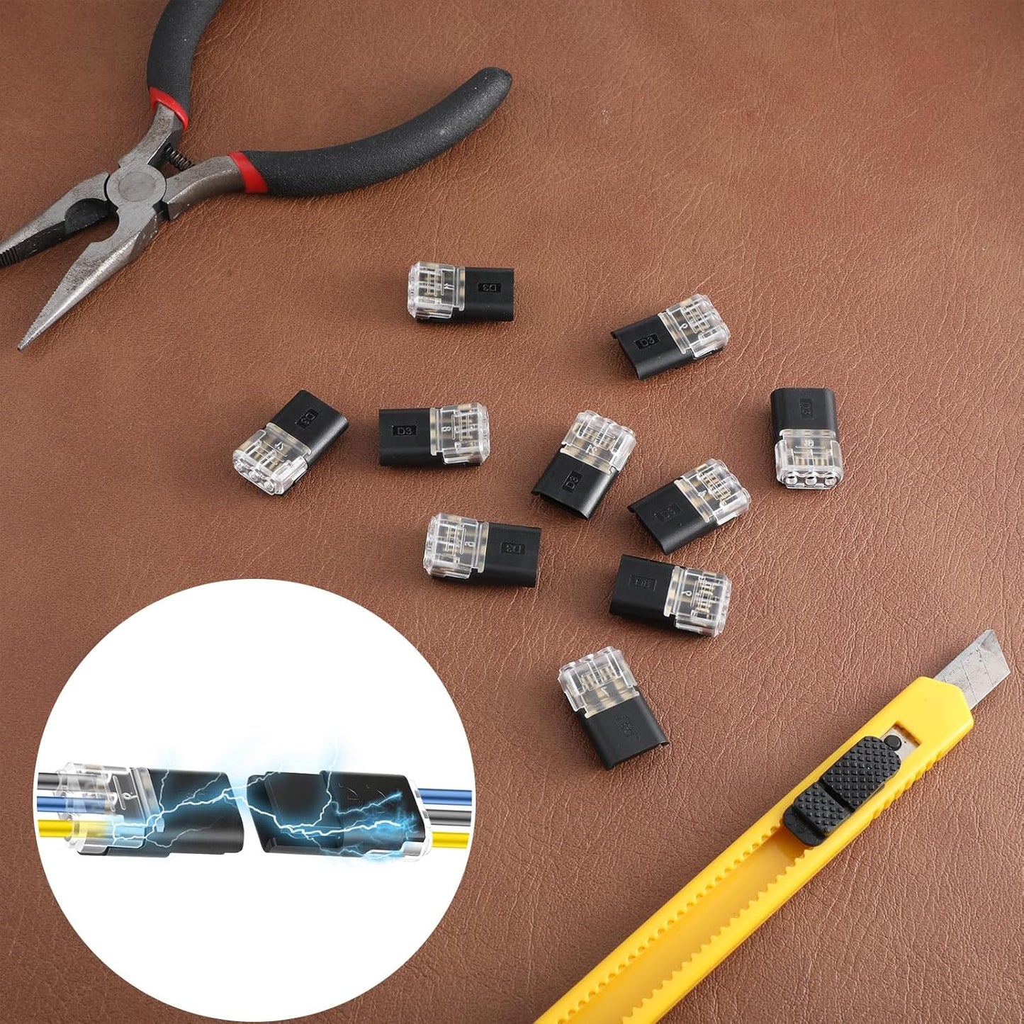 Conector enchufable doble 3 pines con hebilla bloqueo