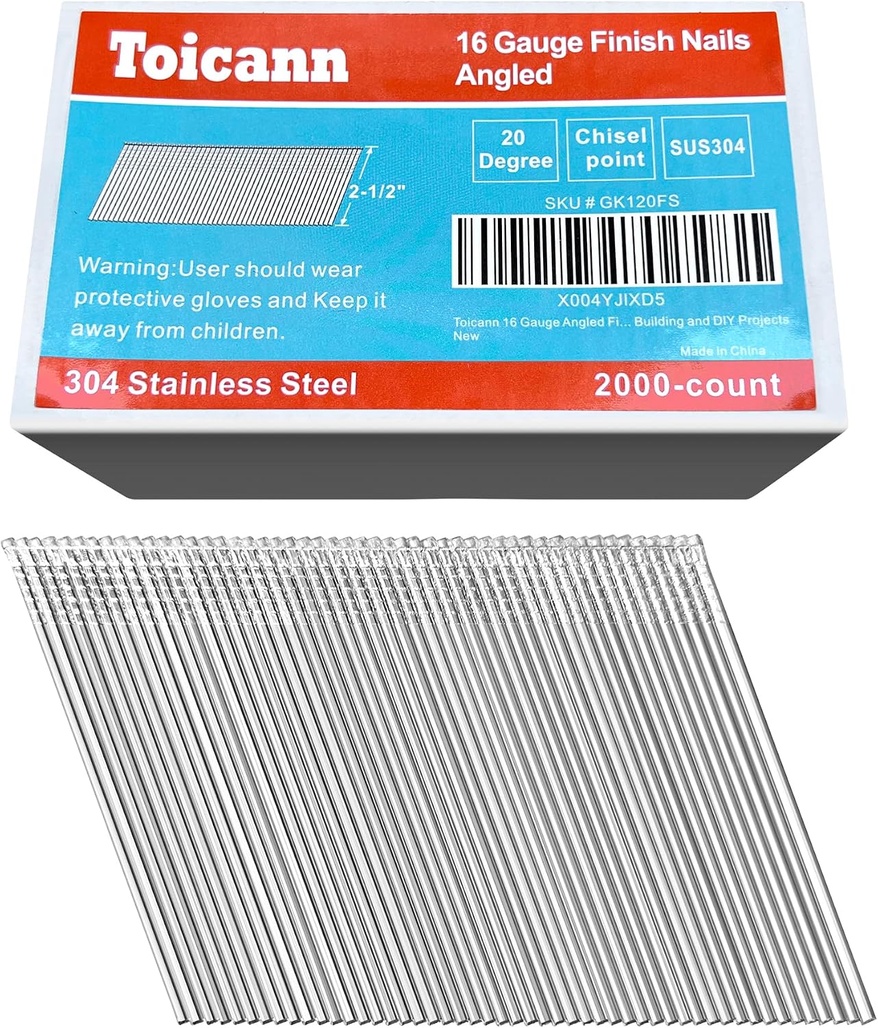 Clavos acero inox 304 2-1/2pulg 20grados paquete 2000uds