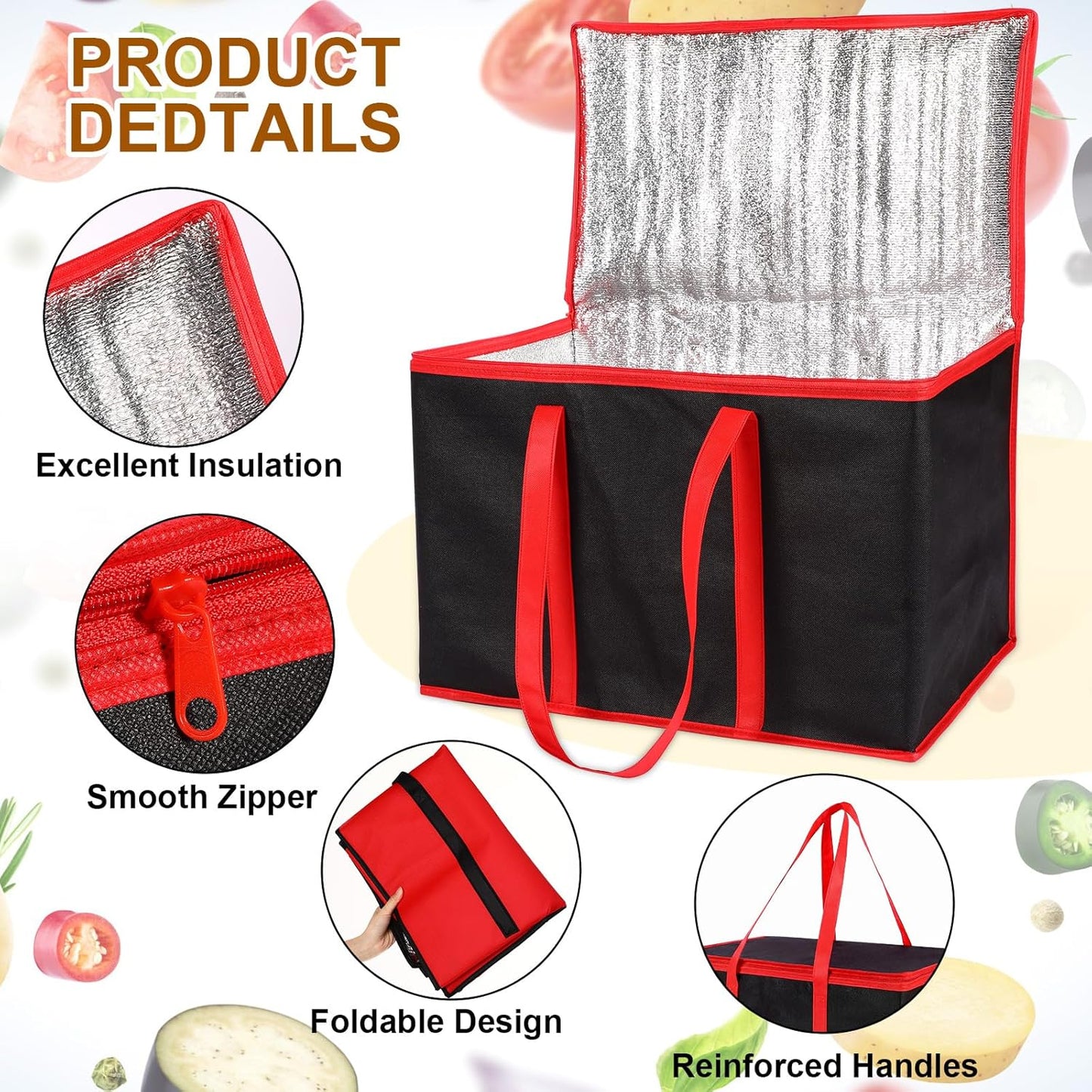 12 Bolsas Aisladas XXXL Reutilizables Con Asas