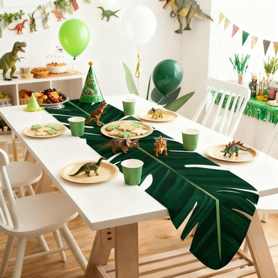 Camino mesa fiesta dinosaurio 5.9x1.0ft cubierta verde baby shower