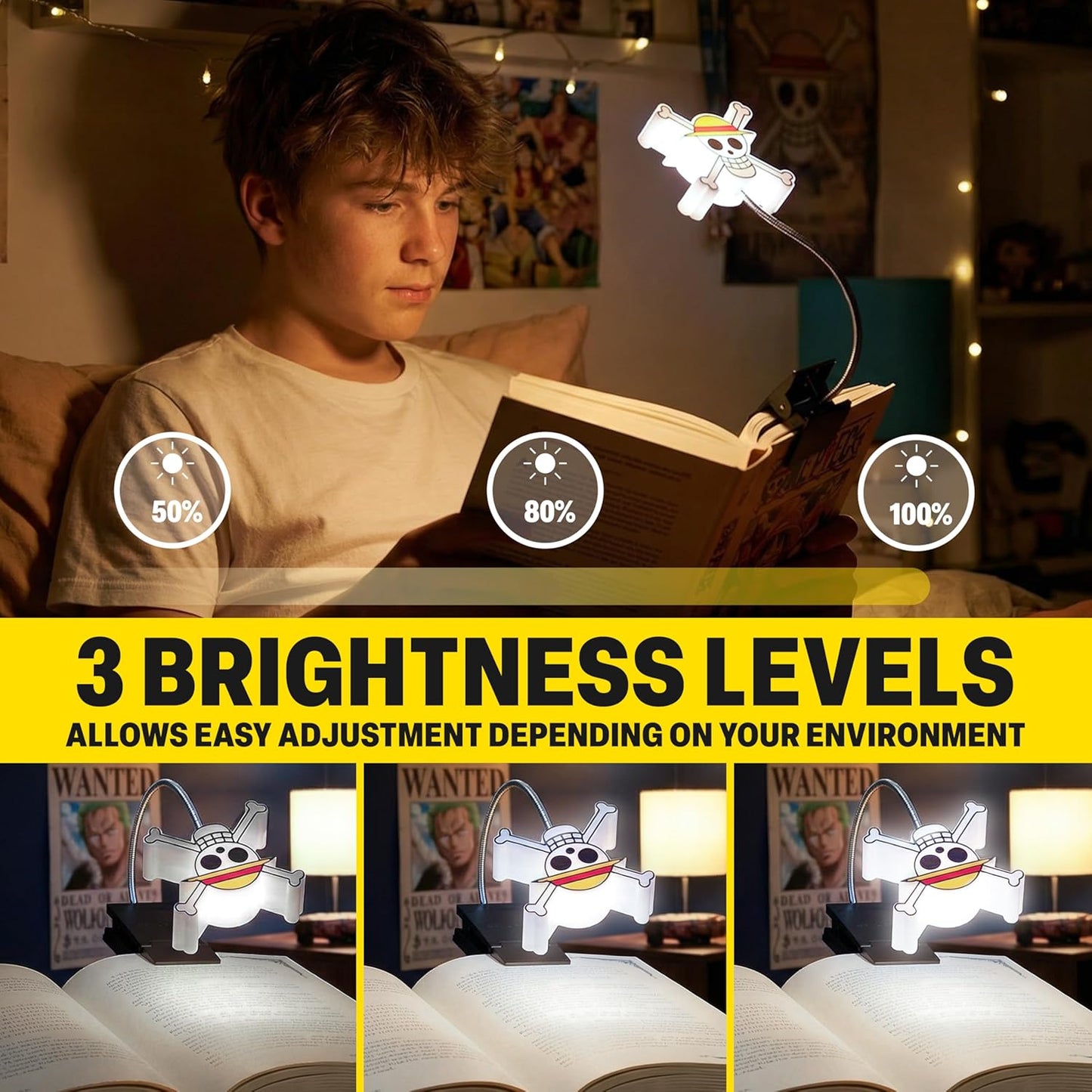 Luz libro LED 3D con clip para leer en la cama
