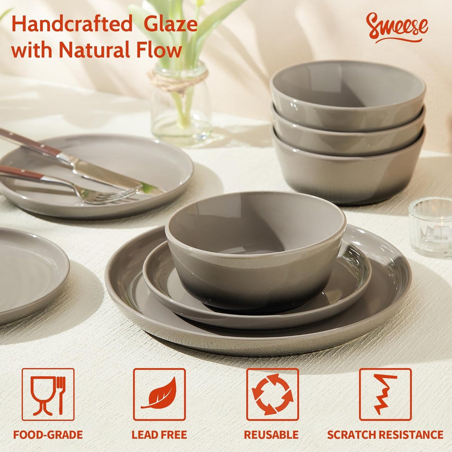 Juego 6 platos cuencos porcelana resistente grafito