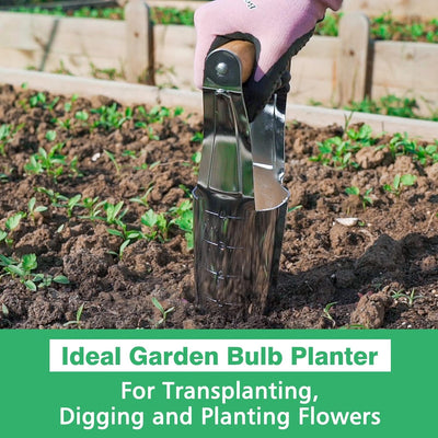 Plantador bulbos jardín acero inox 4pulg mango corto