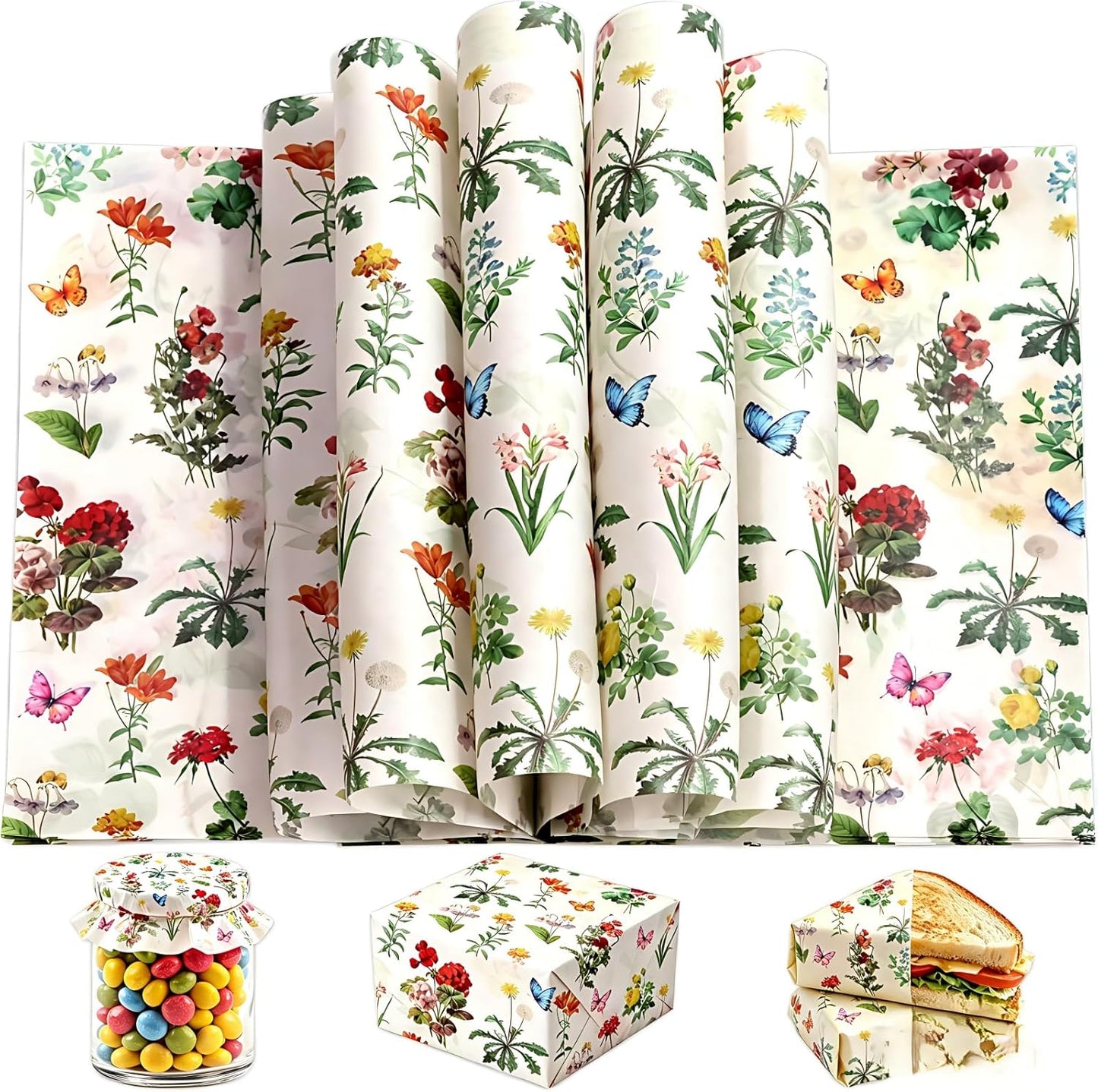 Papel de cera para alimentos con flores silvestres 100 unidades