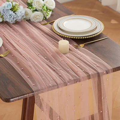 Camino de mesa de perlas rosa polvoriento 30 x 120 pulgadas tela tul velo decoración