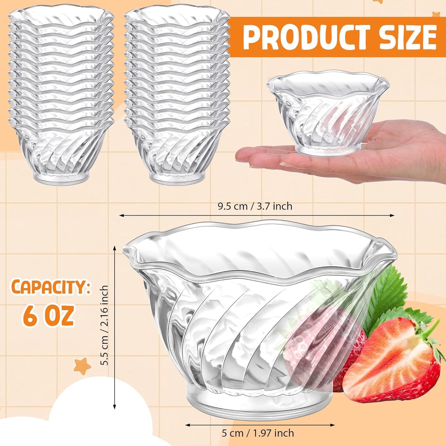 100 Tazas Plástico 6oz Transparentes para Degustación Helado Bufé
