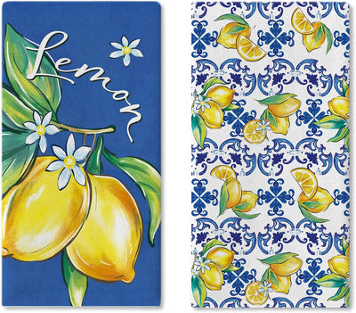 2 Pzas Paños Cocina Azulejos Italia Limón Azul Medit