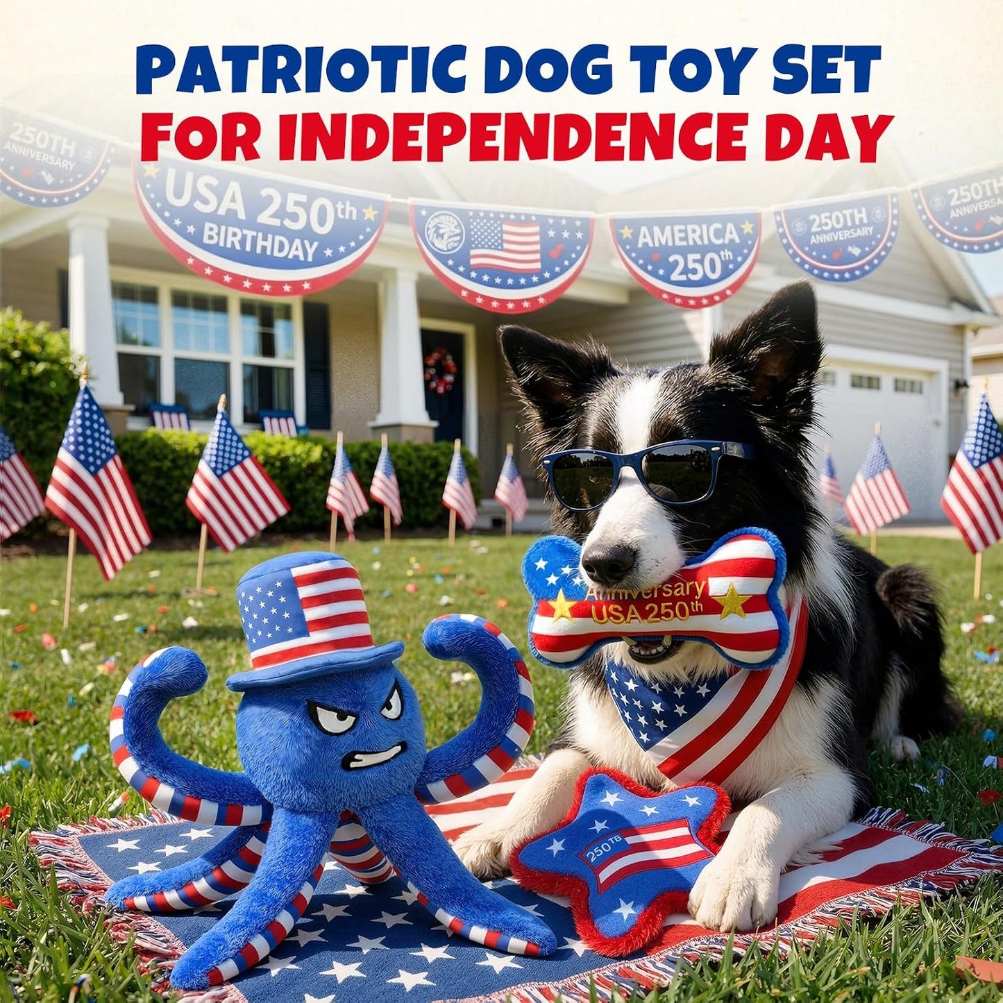 Juguetes perro 3 Pzas Octopus con sonido 4th of July