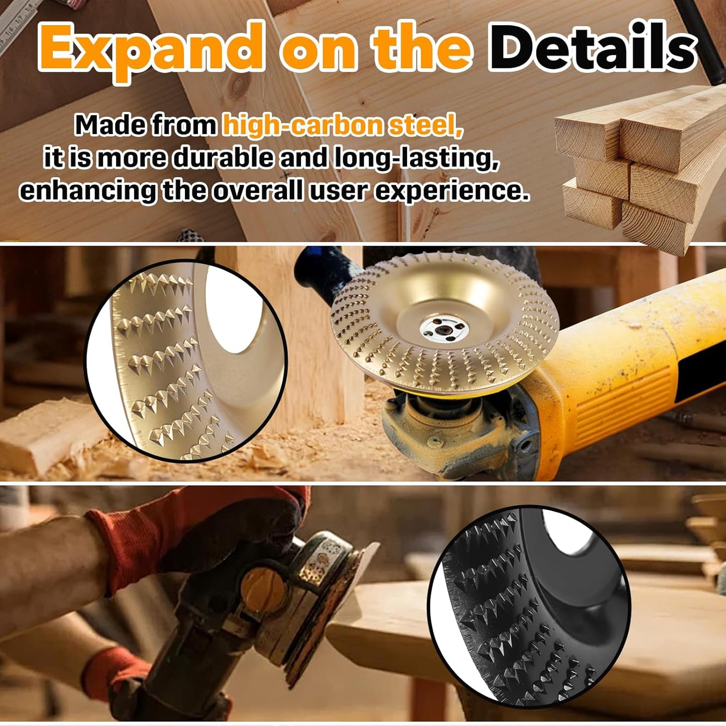 Amoladora angular discos tallado madera eje 5/8 pulg