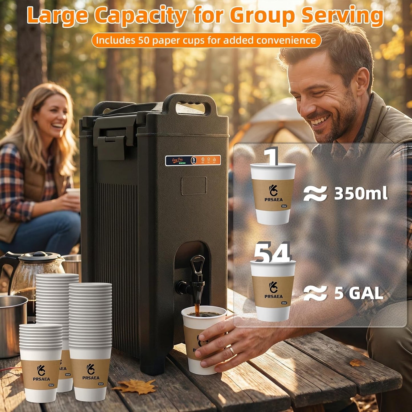Dispensador bebidas 5gal con 50 vasos 12oz LLDPE