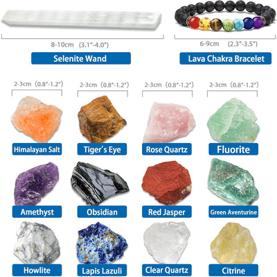 Juego cristales curativos 12 piedras chakra selenita obsidiana