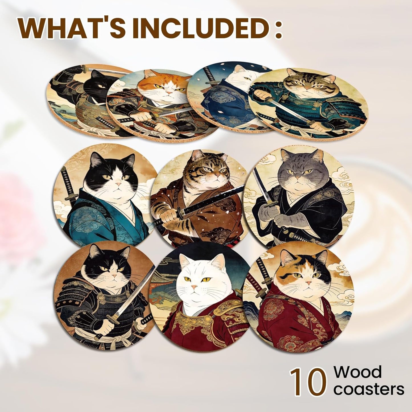Set 10 posavasos corcho anime gato para bebidas