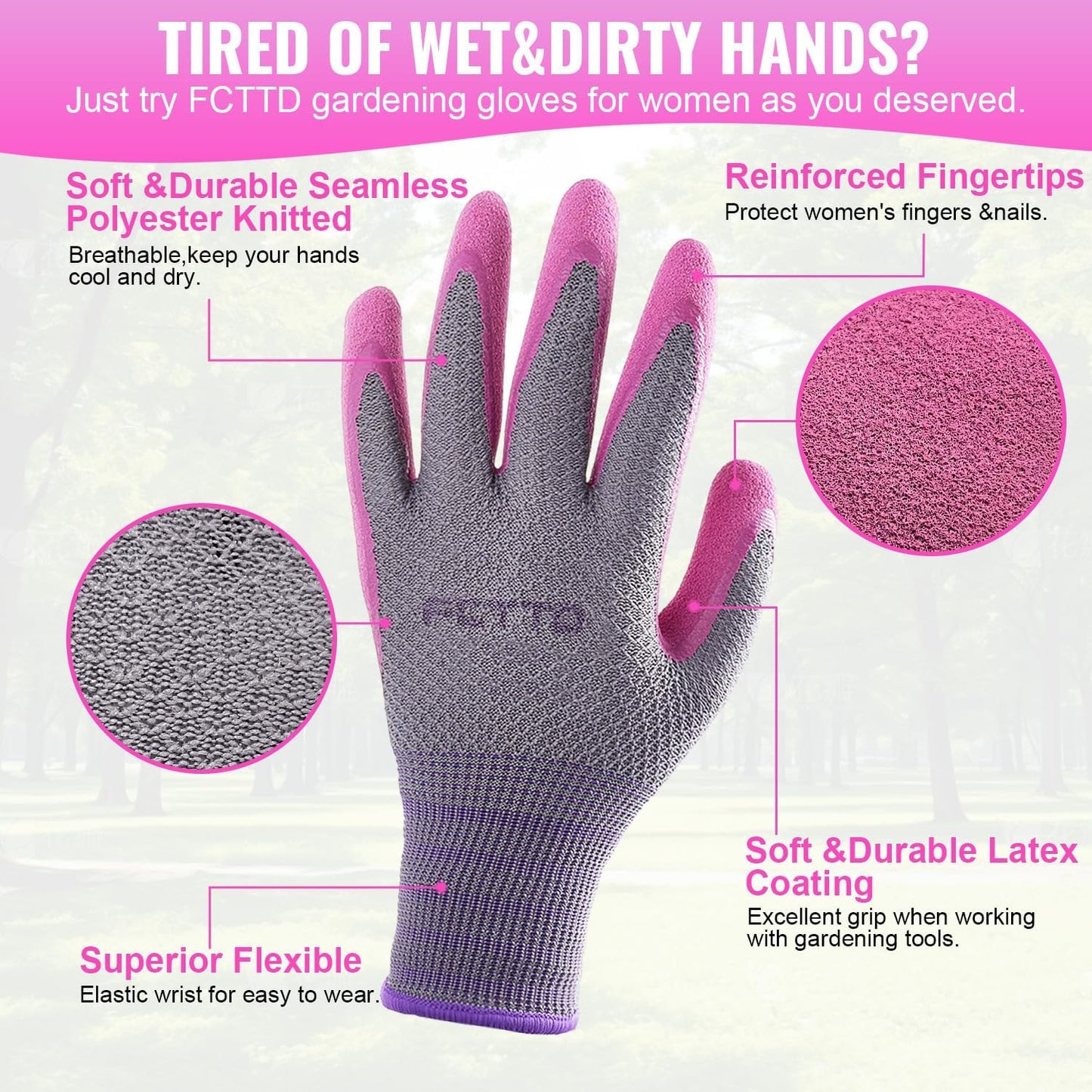 6 Pzas Guantes Jardinería Mujer Revestimiento Goma