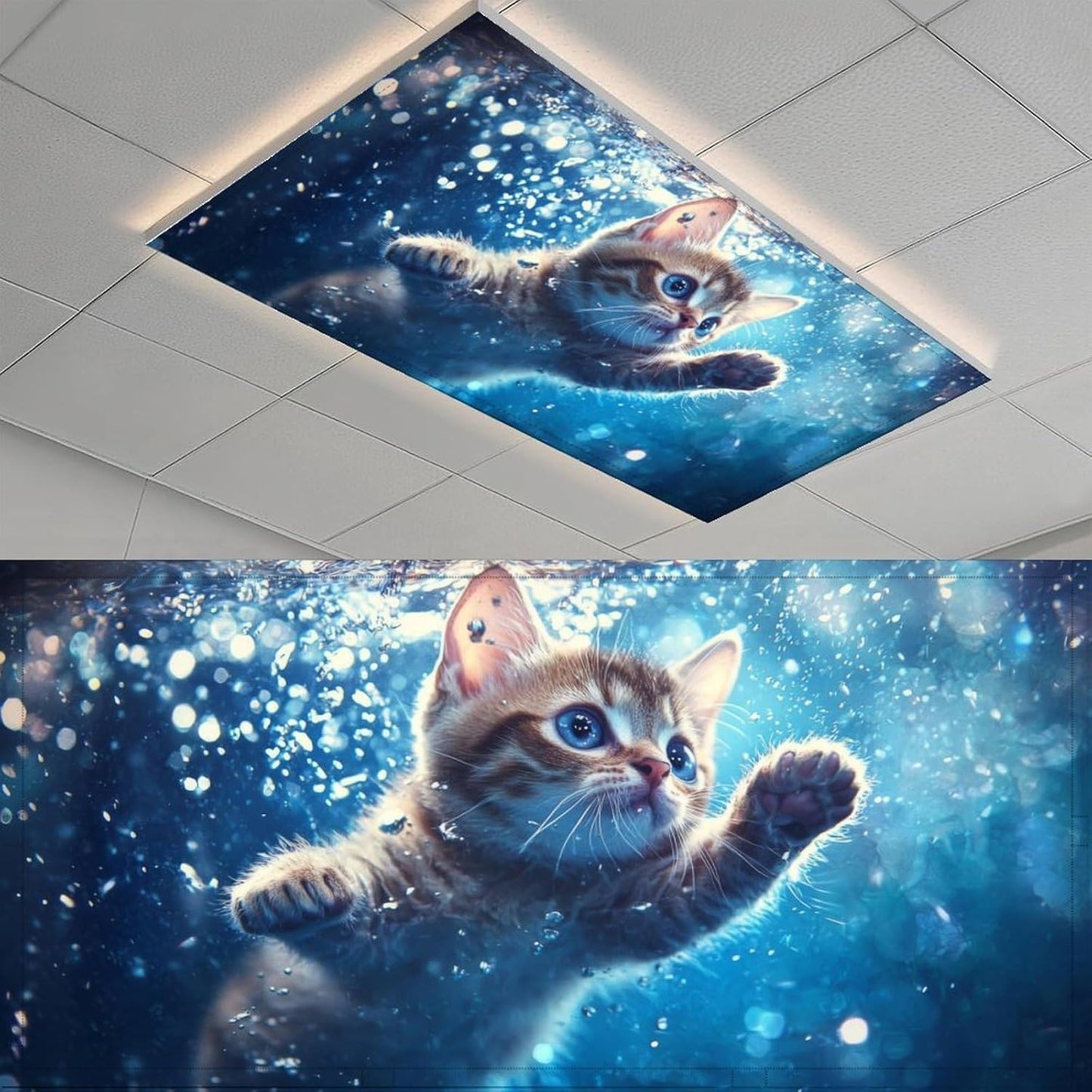 2 Cubiertas Magnéticas Luz Fluorescente Gato 4x2pies Aula Hogar