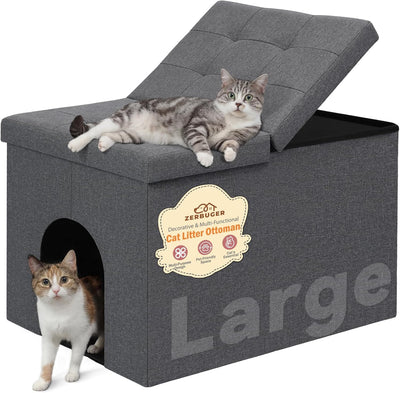 Caja arena gatos con almacenamiento tapa abatible gris grande