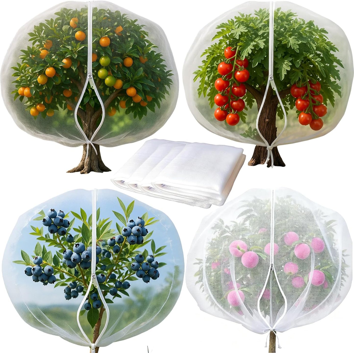 Red malla jardín con cordón 4 pzas 2.3x3.3pulg protección plagas