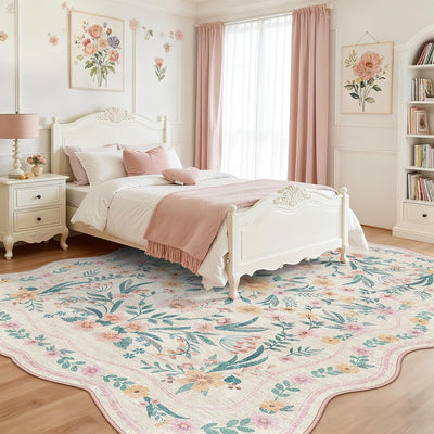 Alfombra festoneada 8x10ft para niña sala dormitorio antideslizante