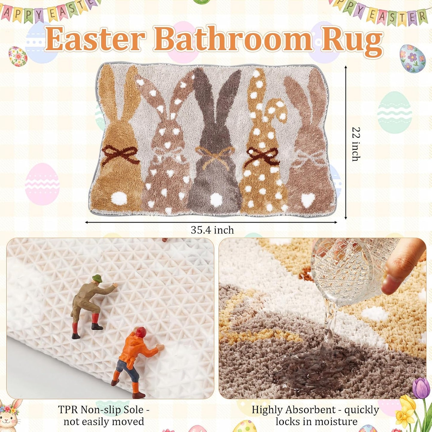 Alfombra baño Pascua 35.4x22.4pulg suave antideslizante