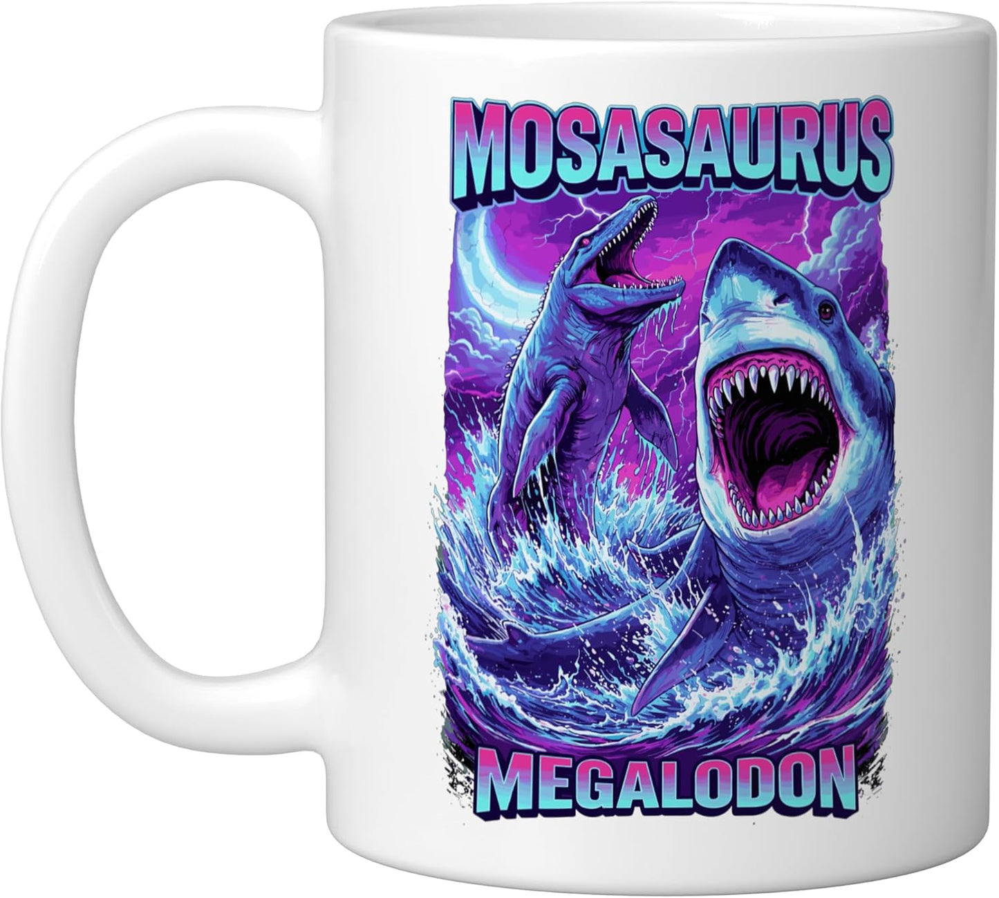 Taza Cerámica Mosasaurus Sea Rex Megalodon Blanca
