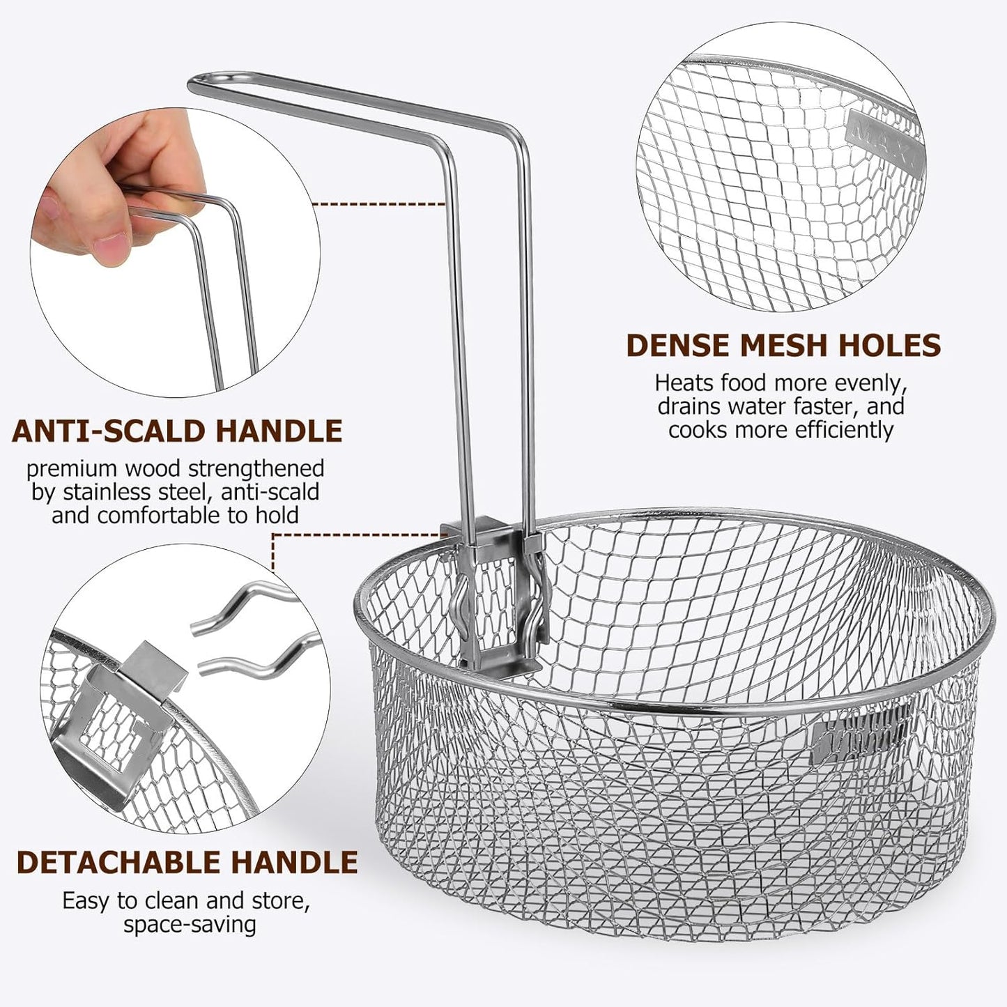 Cesta acero inox freidora con mango desmontable multiusos