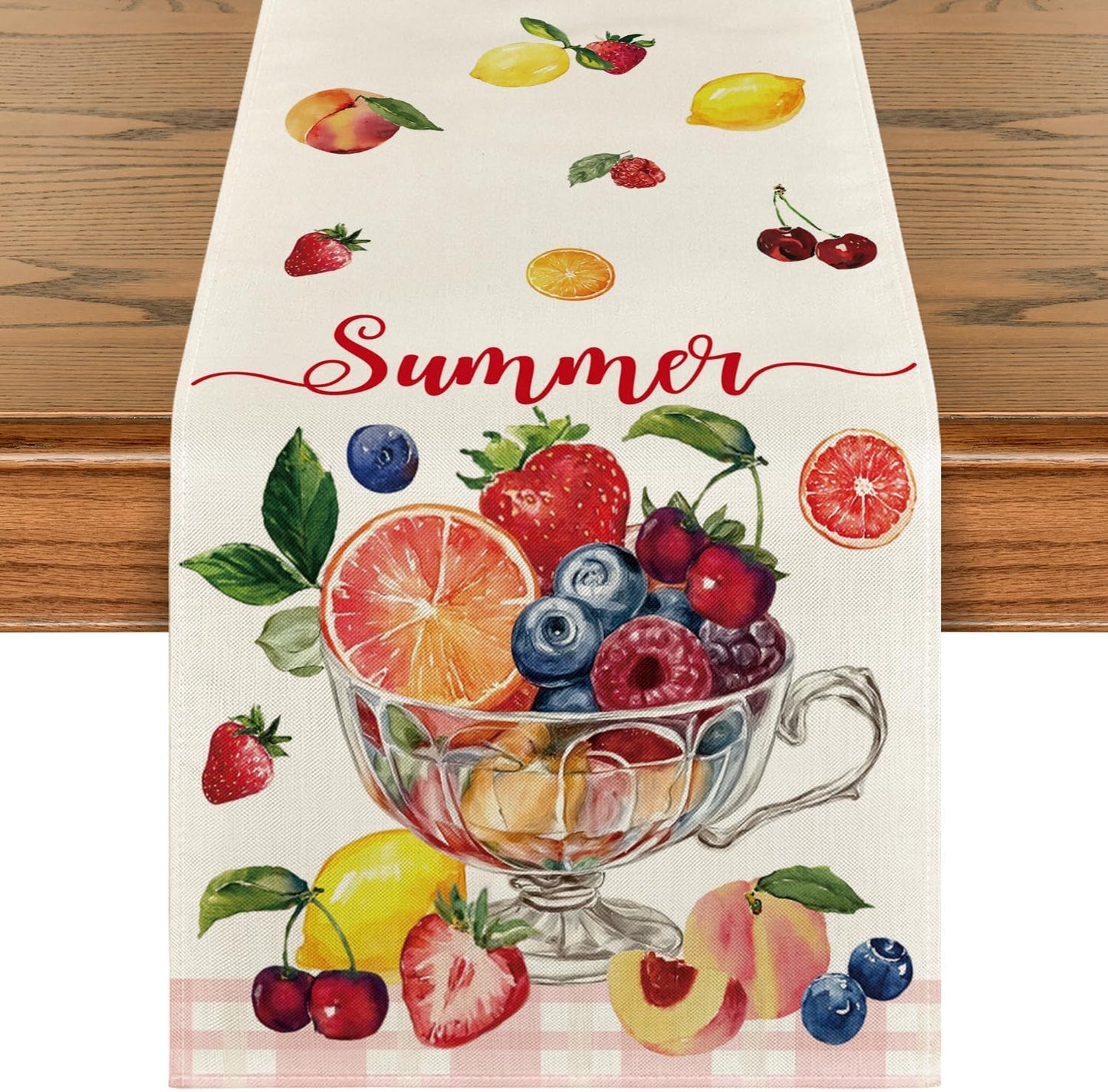 Taza frutas cereza fresa decoración mesa verano 13x72pulg