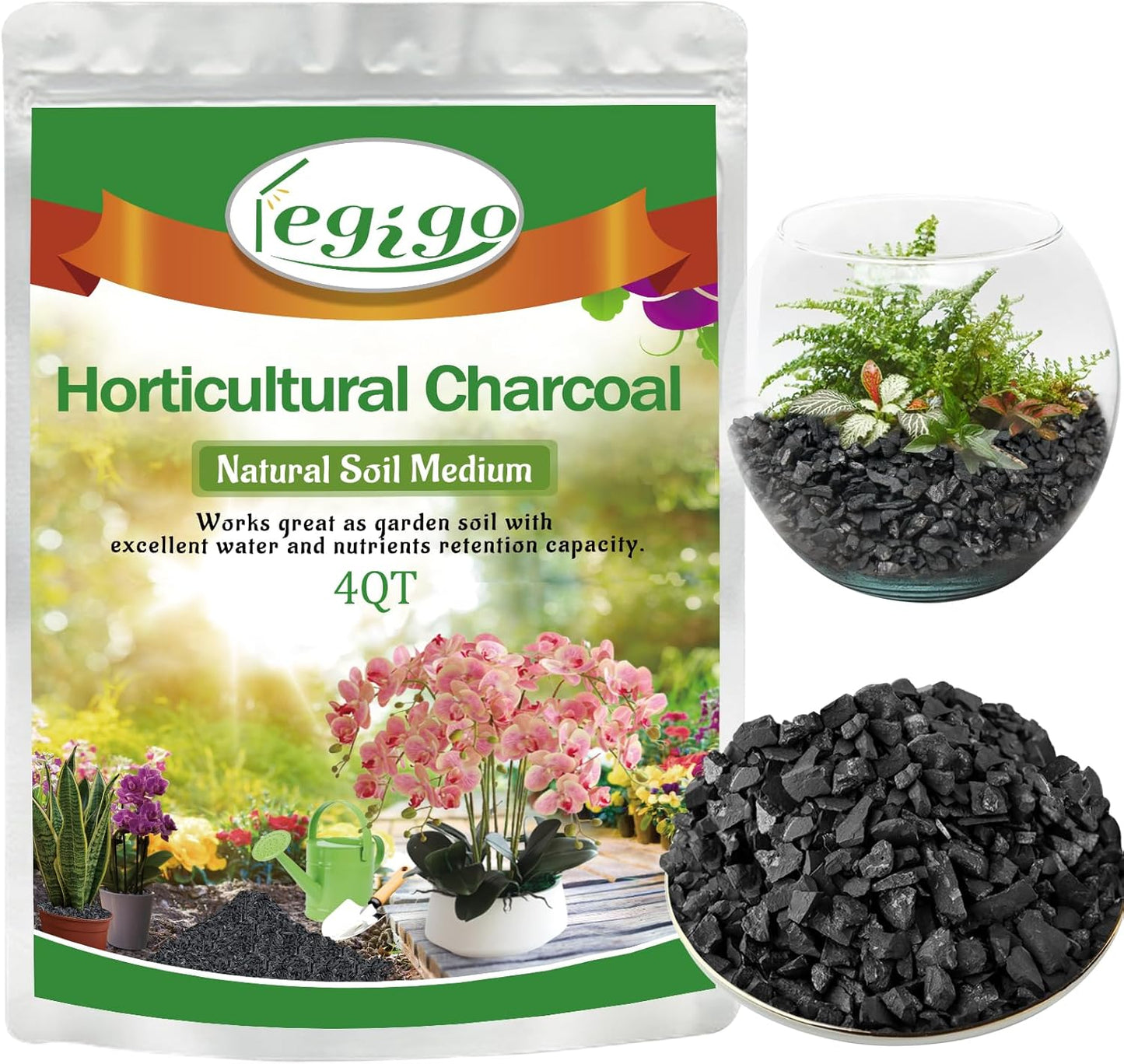 Carbón vegetal activado 4qt para bonsái y suculentas