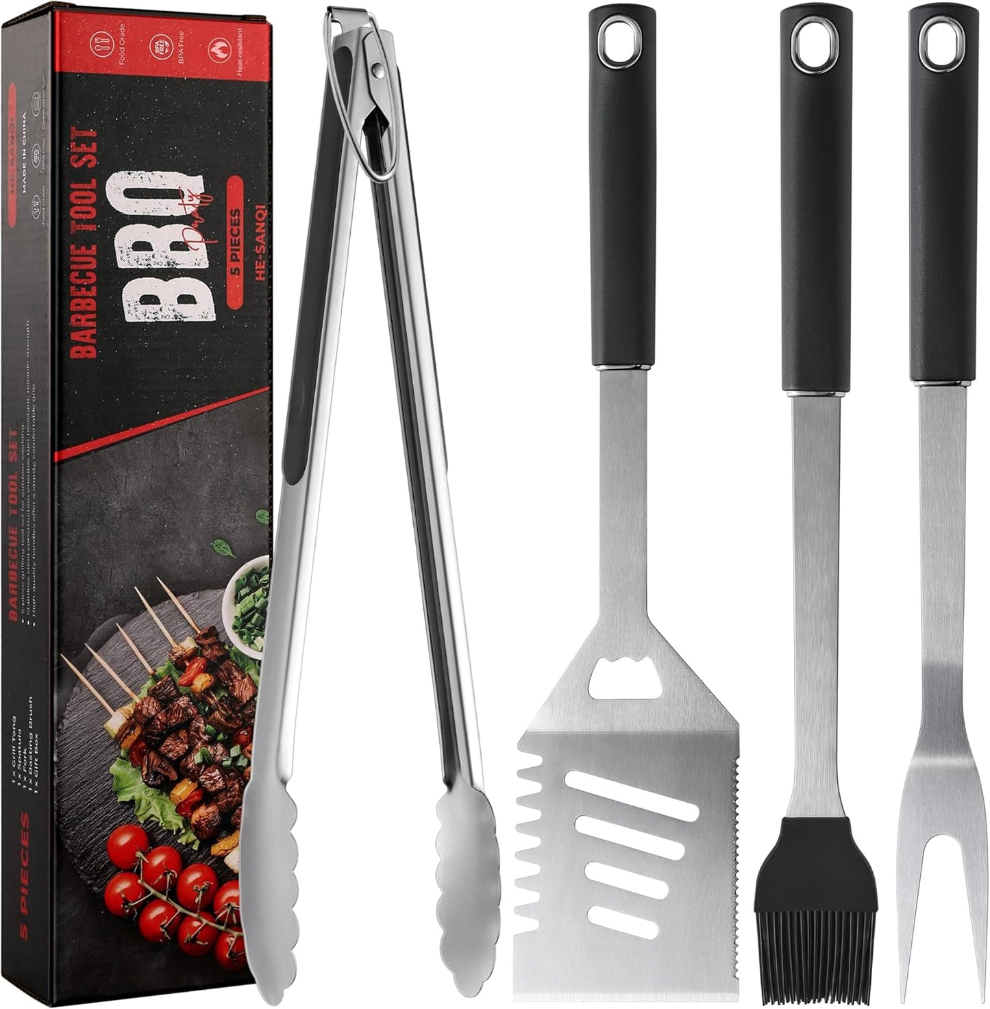 Kit herramientas parrilla acero inox espátula tenedor