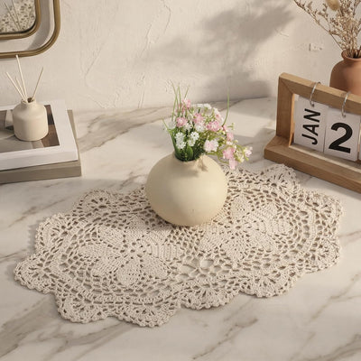 Manteles de crochet ovalados de algodón vintage para mesa boda decoración beige