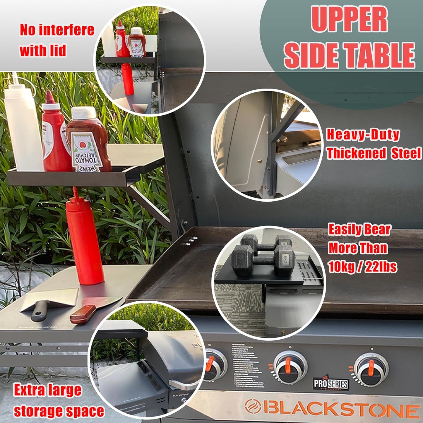 Estante lateral Blackstone con organizador 36/28/28pulg