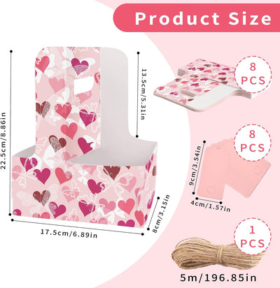 Set 8 portavasos cartón con asa y cinta regalo rosa