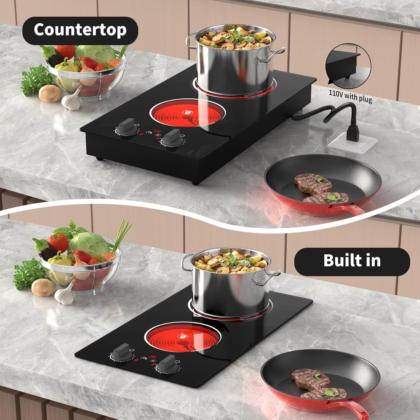 Cocina eléctrica individual doble 110V 9 niveles tactil led