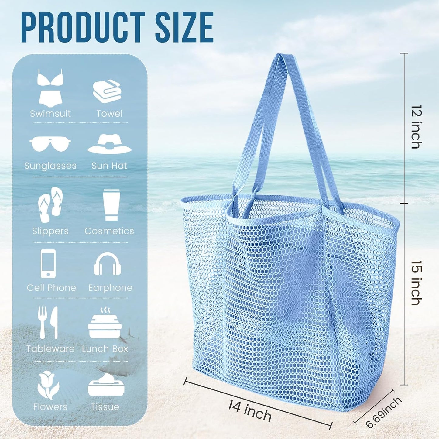 Bolsa playa mujer malla verano con bolsillo hombro tejido